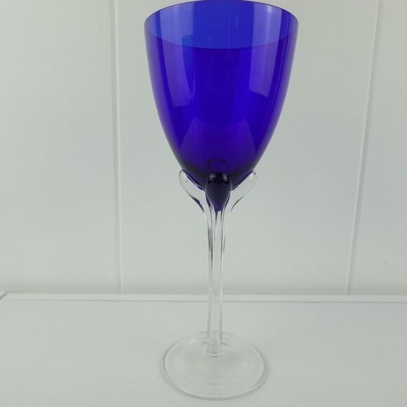 Murano Art Glass Hand Blown Wine Glass Cobalt Blue - Picture 1 of 8